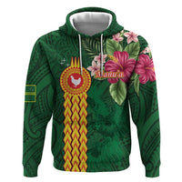 Manuʻa Islands Zip Hoodie Polynesian Style with Rooster Tattoo and Tropical Plants