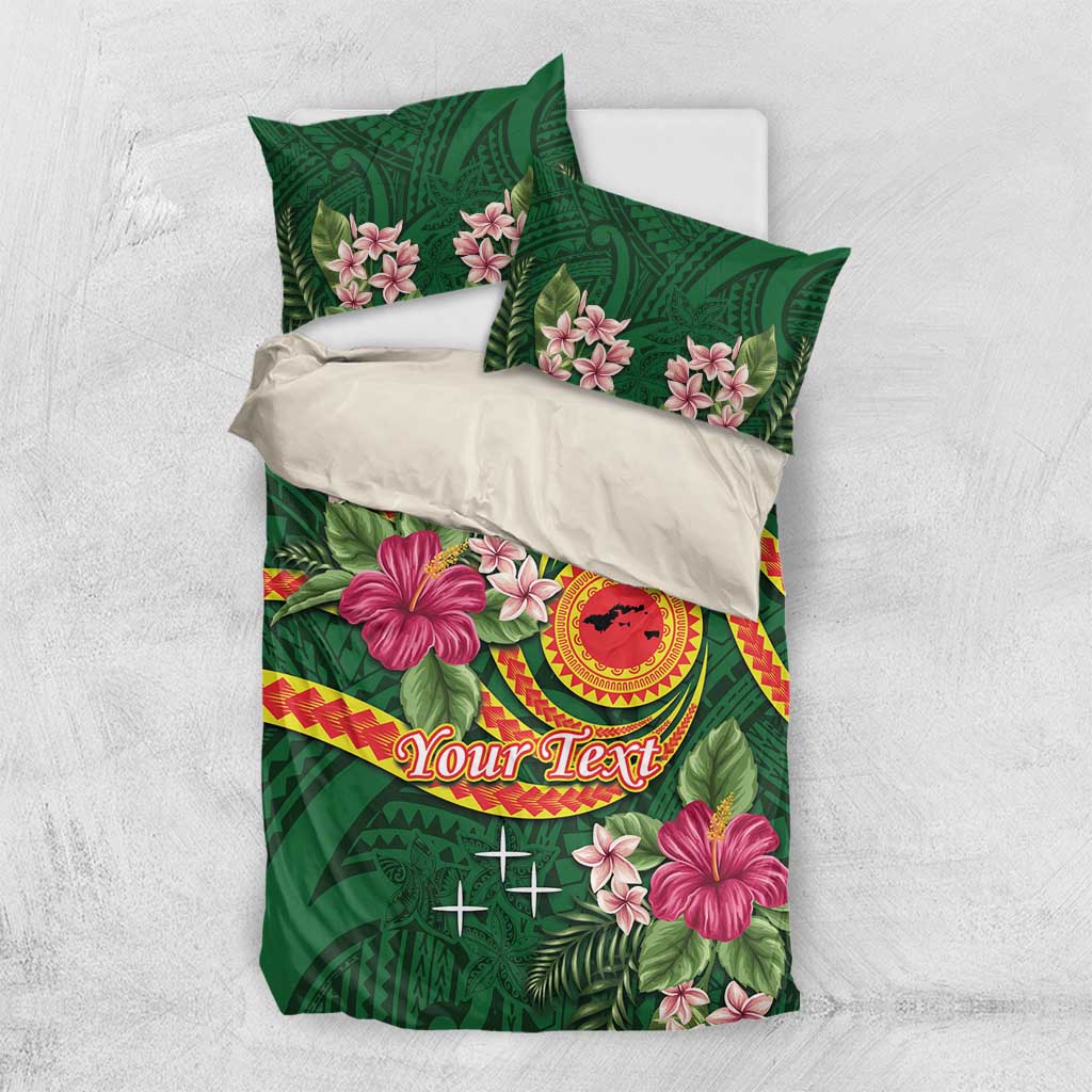 Manuʻa Islands Bedding Set Polynesian Art Tattoo Style and Tropical Plants
