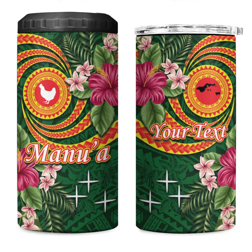 Manu'a 4 in 1 Can Cooler Tumbler Polynesian Art Tattoo Style and Tropical Plants