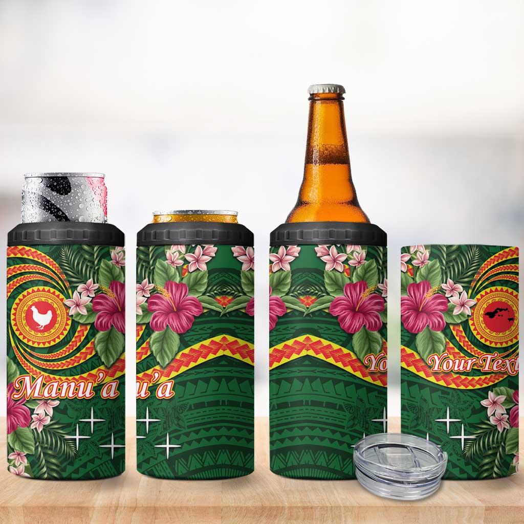 Manu'a 4 in 1 Can Cooler Tumbler Polynesian Art Tattoo Style and Tropical Plants
