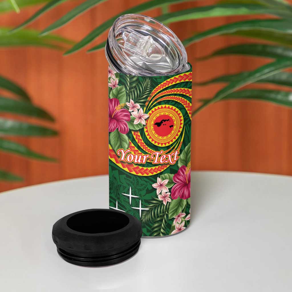 Manu'a 4 in 1 Can Cooler Tumbler Polynesian Art Tattoo Style and Tropical Plants