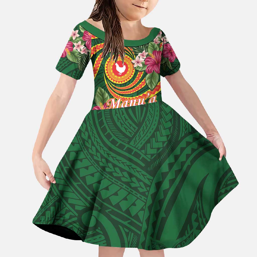 Manuʻa Islands Family Matching Off Shoulder Maxi Dress and Hawaiian Shirt Polynesian Art Tattoo Style and Tropical Plants