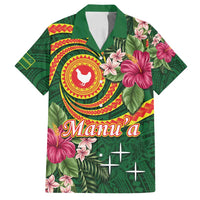 Manuʻa Islands Family Matching Off Shoulder Maxi Dress and Hawaiian Shirt Polynesian Art Tattoo Style and Tropical Plants