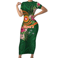 Manuʻa Islands Family Matching Short Sleeve Bodycon Dress and Hawaiian Shirt Polynesian Art Tattoo Style and Tropical Plants