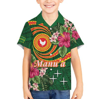 Manuʻa Islands Family Matching Short Sleeve Bodycon Dress and Hawaiian Shirt Polynesian Art Tattoo Style and Tropical Plants