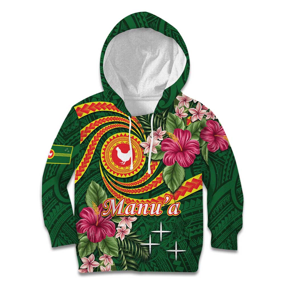 Personalised Manuʻa Islands Kid Hoodie Polynesian Art Tattoo Style and Tropical Plants LT03 Hoodie Green - Polynesian Pride
