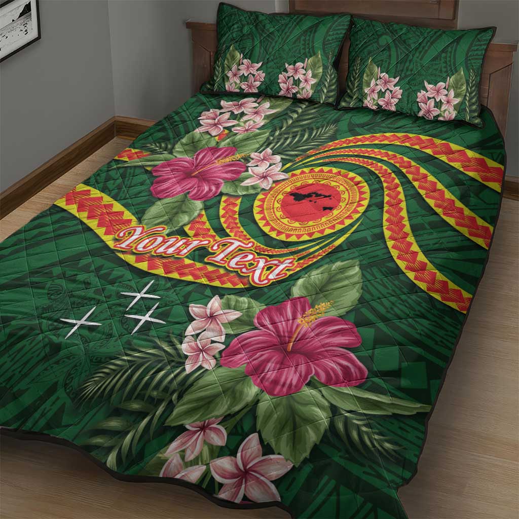 Manuʻa Islands Quilt Bed Set Polynesian Art Tattoo Style and Tropical Plants