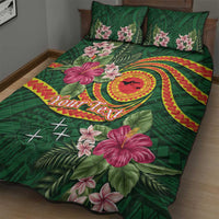 Manuʻa Islands Quilt Bed Set Polynesian Art Tattoo Style and Tropical Plants