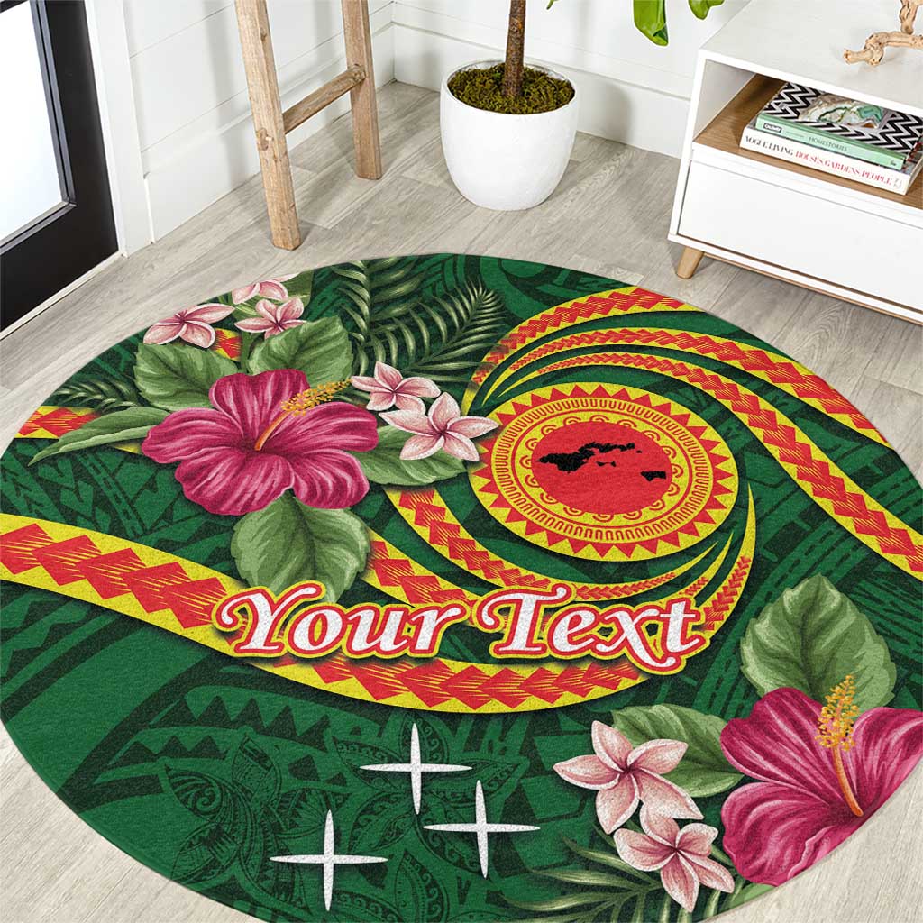 Personalised Manuʻa Islands Round Carpet Polynesian Art Tattoo Style and Tropical Plants LT03 Green - Polynesian Pride