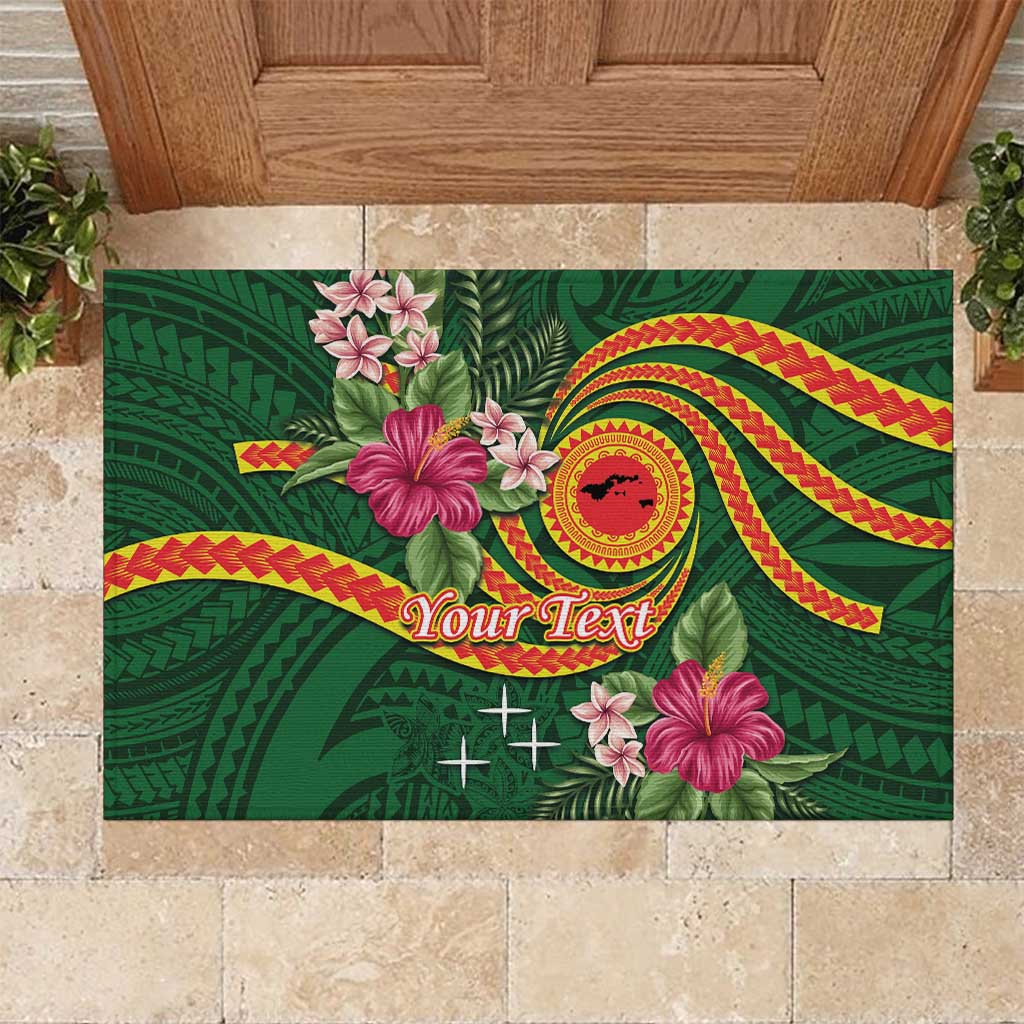 Manuʻa Islands Rubber Doormat Polynesian Art Tattoo Style and Tropical Plants