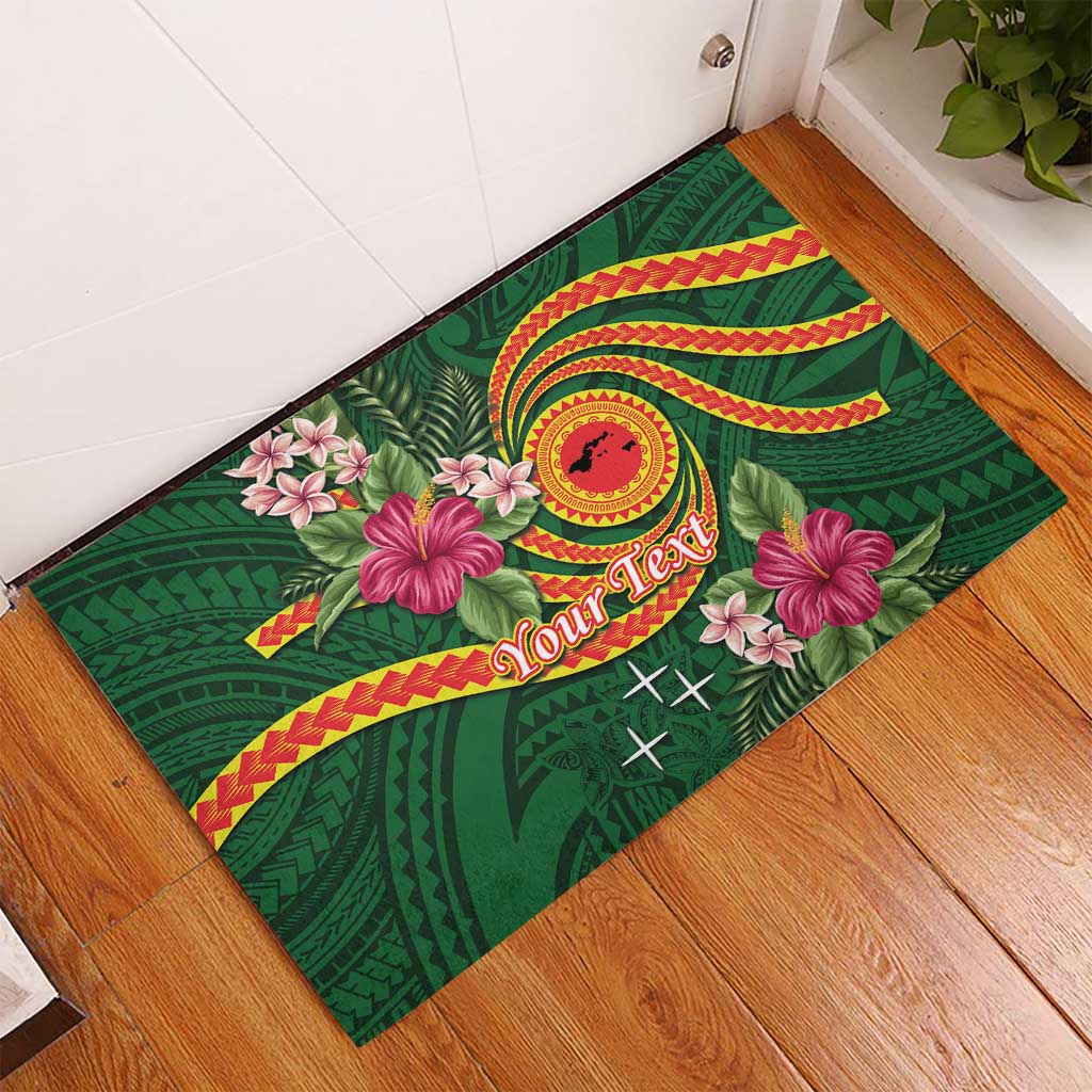 Manuʻa Islands Rubber Doormat Polynesian Art Tattoo Style and Tropical Plants