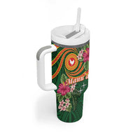Manu'a Tumbler With Handle Polynesian Art Tattoo Style and Tropical Plants