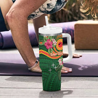 Manu'a Tumbler With Handle Polynesian Art Tattoo Style and Tropical Plants