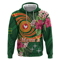 Manuʻa Islands Zip Hoodie Polynesian Art Tattoo Style and Tropical Plants