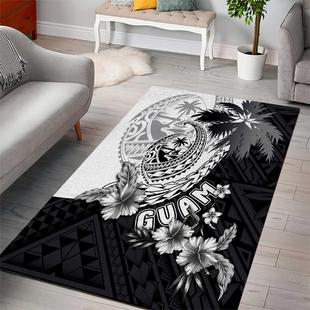 Hafa Adai Guam Area Rug Polynesian Palm Tree Tattoo Hibiscus and Plumeria Art