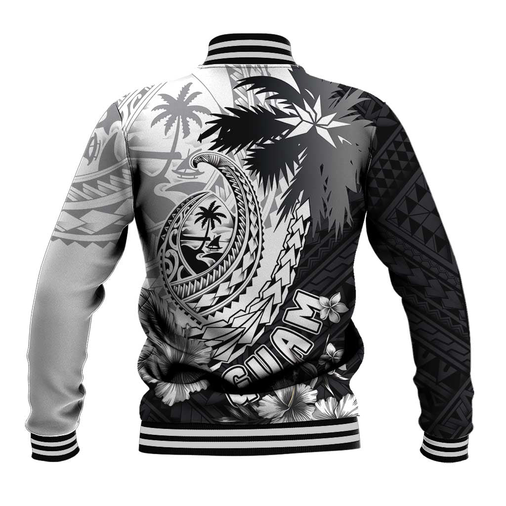 Hafa Adai Guam Baseball Jacket Polynesian Palm Tree Tattoo Hibiscus and Plumeria Art