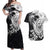 Hafa Adai Guam Couples Matching Off Shoulder Maxi Dress and Hawaiian Shirt Polynesian Palm Tree Tattoo Hibiscus and Plumeria Art