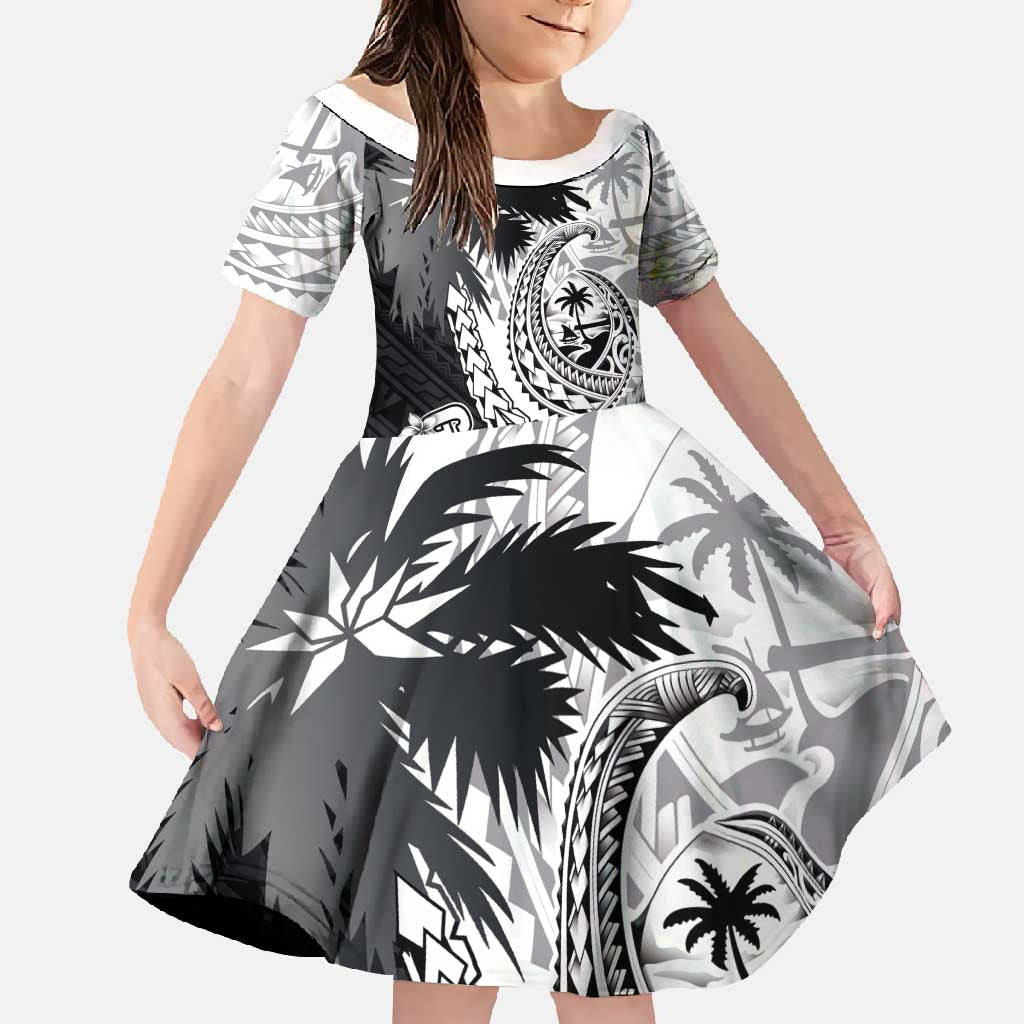 Hafa Adai Guam Family Matching Off Shoulder Maxi Dress and Hawaiian Shirt Polynesian Palm Tree Tattoo Hibiscus and Plumeria Art