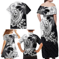 Hafa Adai Guam Family Matching Off Shoulder Maxi Dress and Hawaiian Shirt Polynesian Palm Tree Tattoo Hibiscus and Plumeria Art