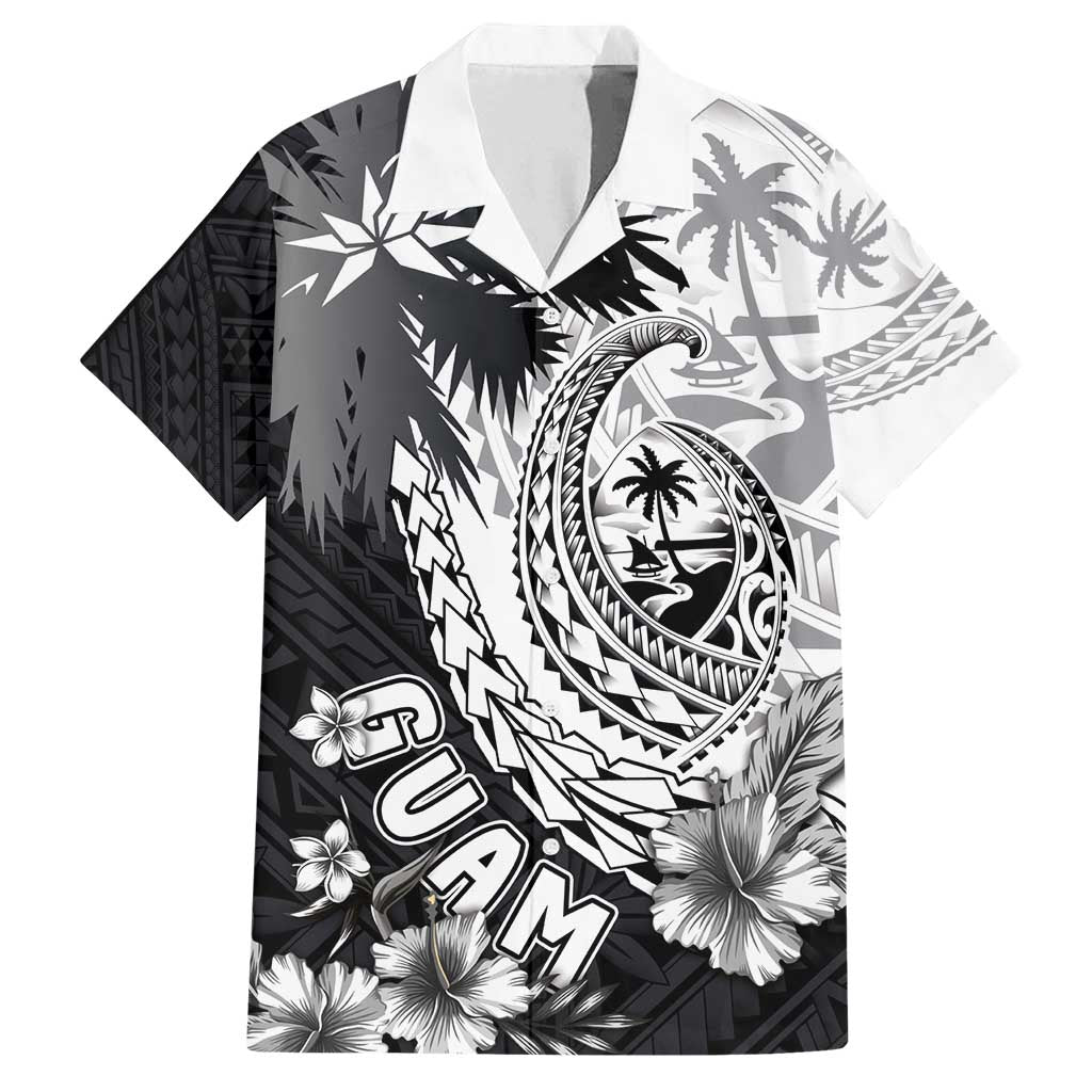 Hafa Adai Guam Family Matching Off Shoulder Short Dress and Hawaiian Shirt Polynesian Palm Tree Tattoo Hibiscus and Plumeria Art