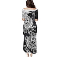 Hafa Adai Guam Family Matching Puletasi and Hawaiian Shirt Polynesian Palm Tree Tattoo Hibiscus and Plumeria Art