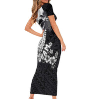 Hafa Adai Guam Family Matching Short Sleeve Bodycon Dress and Hawaiian Shirt Polynesian Palm Tree Tattoo Hibiscus and Plumeria Art