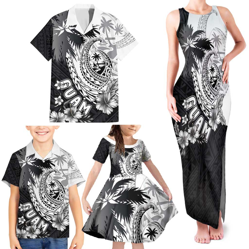 Hafa Adai Guam Family Matching Tank Maxi Dress and Hawaiian Shirt Polynesian Palm Tree Tattoo Hibiscus and Plumeria Art