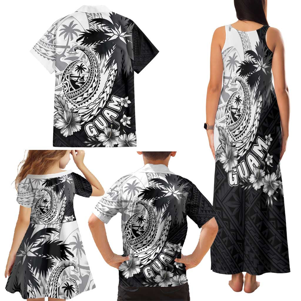 Hafa Adai Guam Family Matching Tank Maxi Dress and Hawaiian Shirt Polynesian Palm Tree Tattoo Hibiscus and Plumeria Art