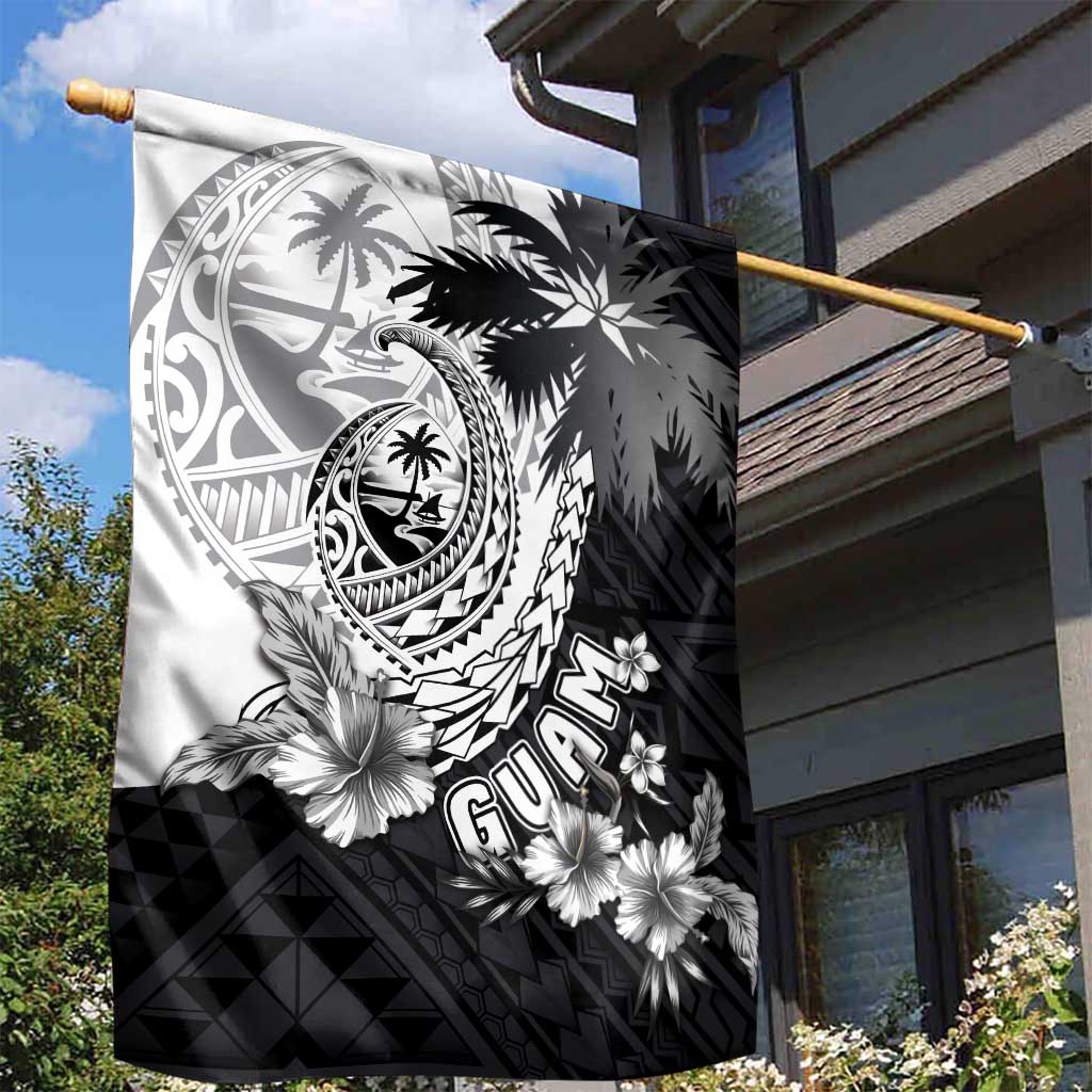 Hafa Adai Guam Garden Flag Polynesian Palm Tree Tattoo Hibiscus and Plumeria Art