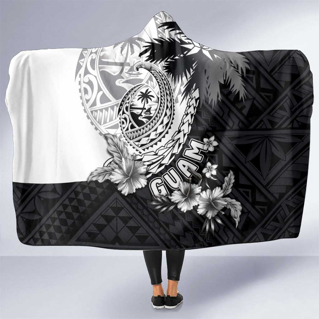 Hafa Adai Guam Hooded Blanket Polynesian Palm Tree Tattoo Hibiscus and Plumeria Art