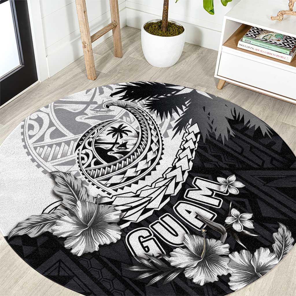 Hafa Adai Guam Round Carpet Polynesian Palm Tree Tattoo Hibiscus and Plumeria Art
