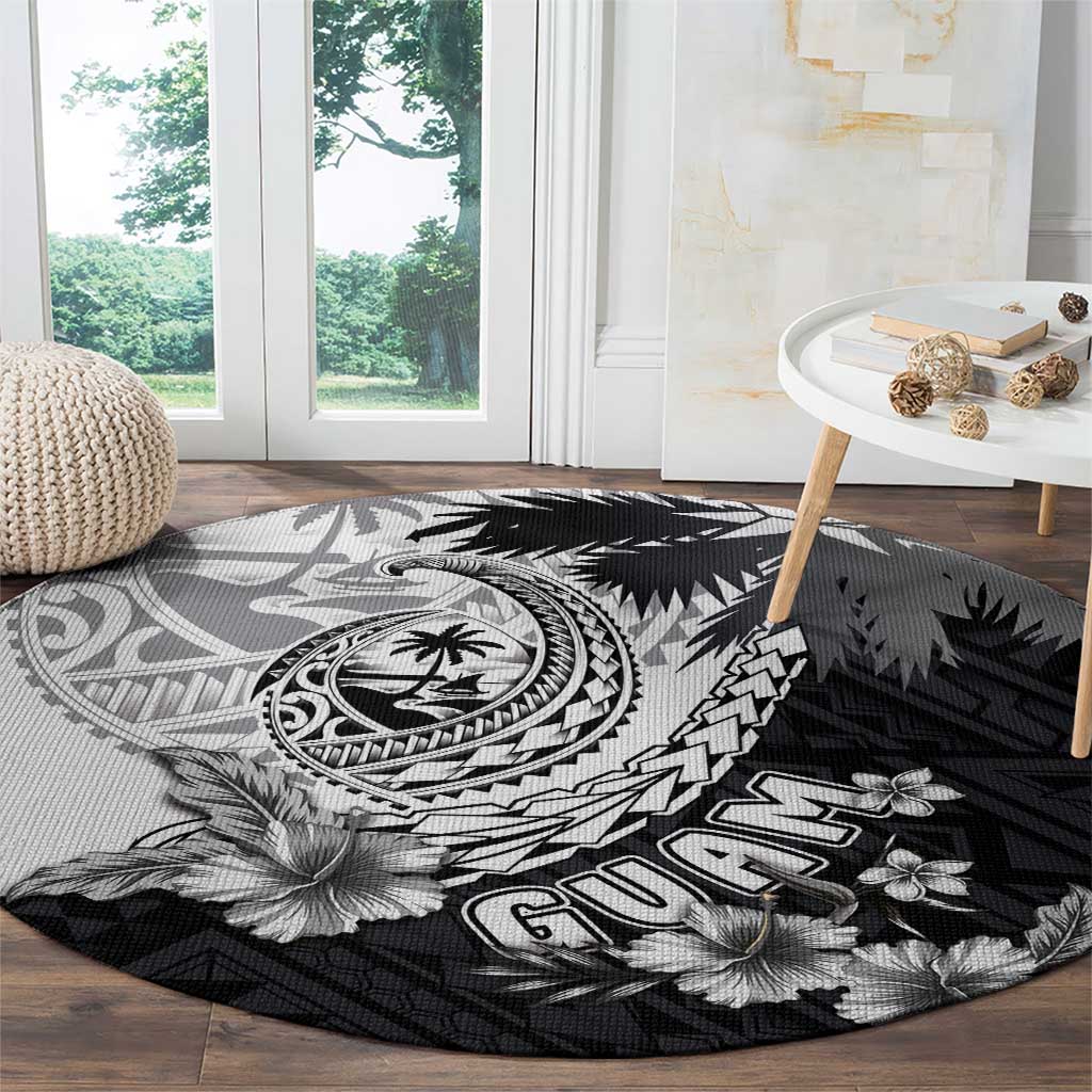 Hafa Adai Guam Round Carpet Polynesian Palm Tree Tattoo Hibiscus and Plumeria Art