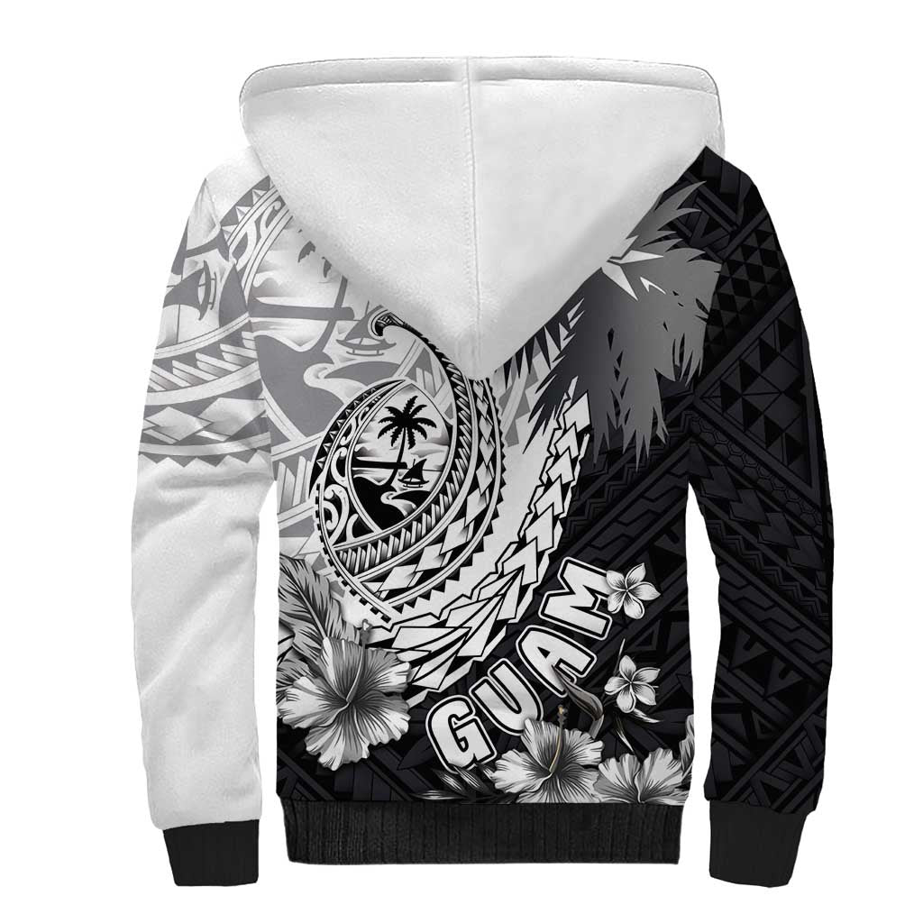 Hafa Adai Guam Sherpa Hoodie Polynesian Palm Tree Tattoo Hibiscus and Plumeria Art
