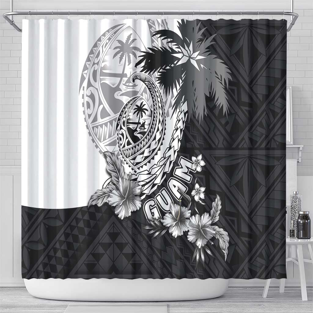 Hafa Adai Guam Shower Curtain Polynesian Palm Tree Tattoo Hibiscus and Plumeria Art