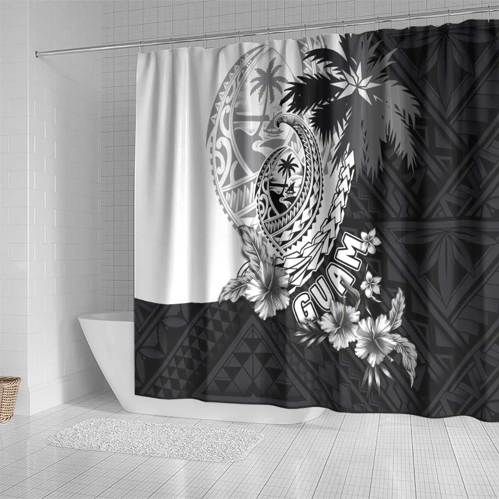 Hafa Adai Guam Shower Curtain Polynesian Palm Tree Tattoo Hibiscus and Plumeria Art