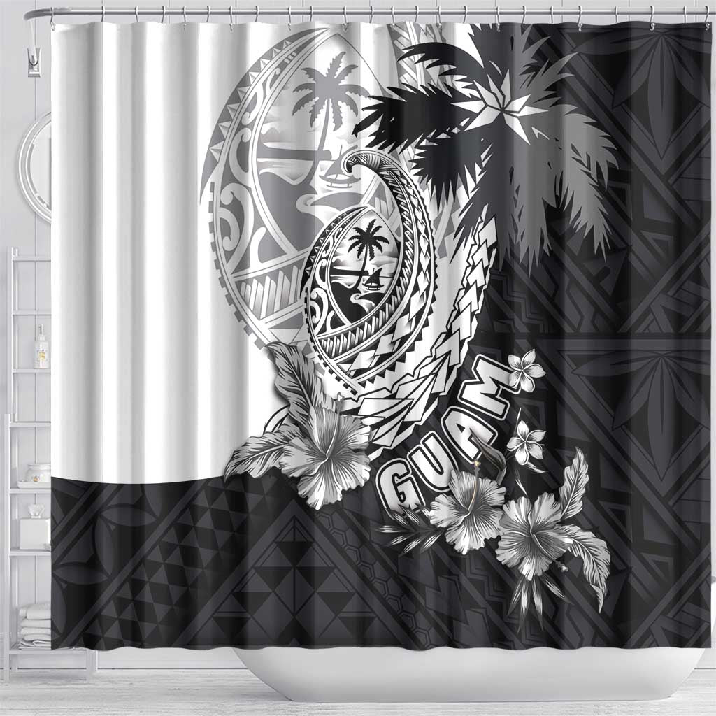 Hafa Adai Guam Shower Curtain Polynesian Palm Tree Tattoo Hibiscus and Plumeria Art