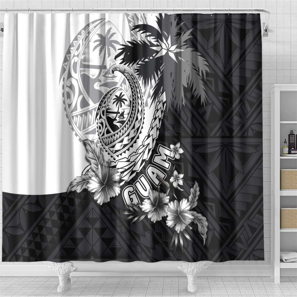 Hafa Adai Guam Shower Curtain Polynesian Palm Tree Tattoo Hibiscus and Plumeria Art
