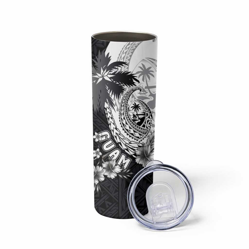 Hafa Adai Guam Skinny Tumbler Polynesian Palm Tree Tattoo Hibiscus and Plumeria Art