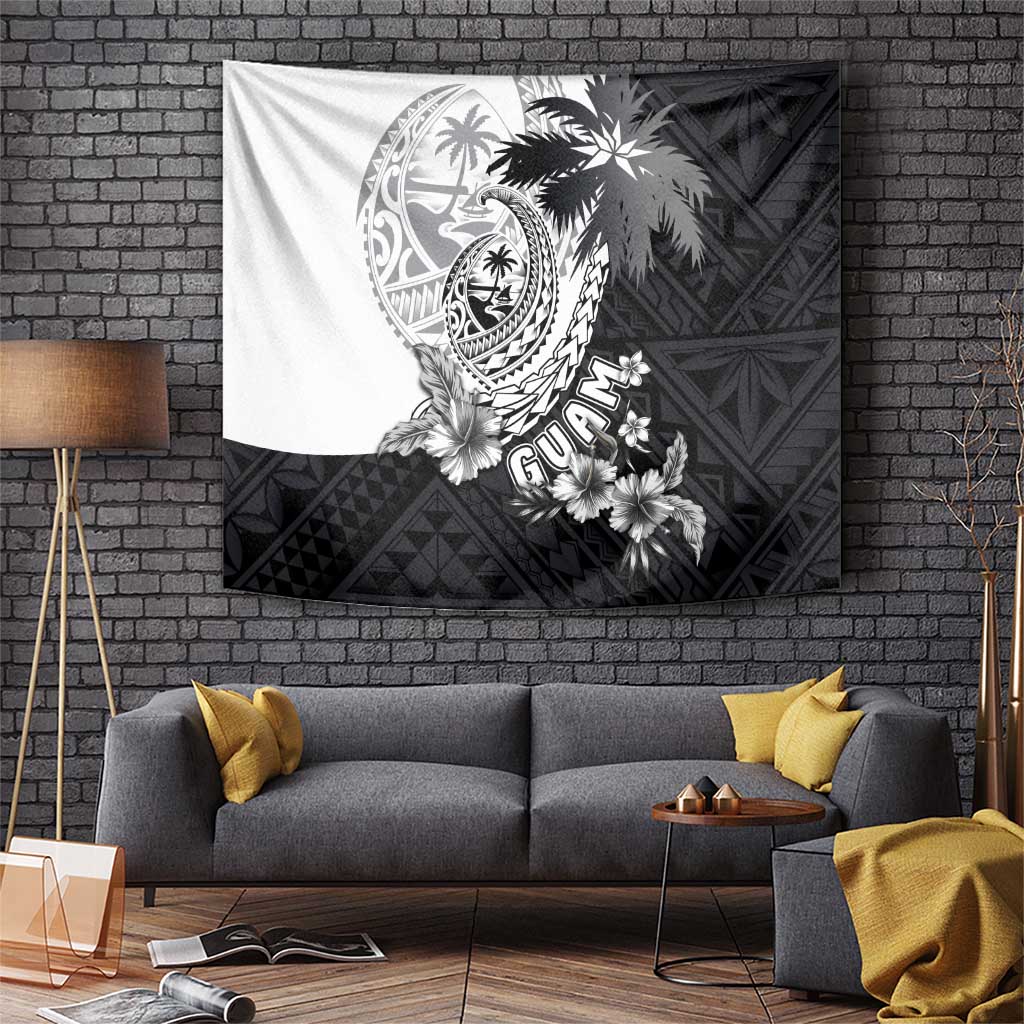 Hafa Adai Guam Tapestry Polynesian Palm Tree Tattoo Hibiscus and Plumeria Art