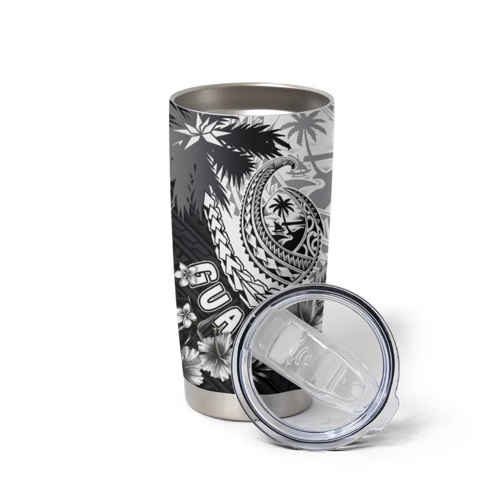 Hafa Adai Guam Tumbler Cup Polynesian Palm Tree Tattoo Hibiscus and Plumeria Art