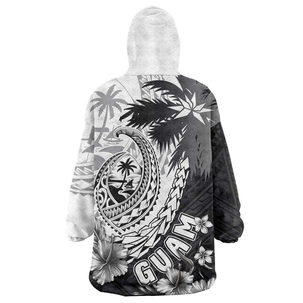 Hafa Adai Guam Wearable Blanket Hoodie Polynesian Palm Tree Tattoo Hibiscus and Plumeria Art