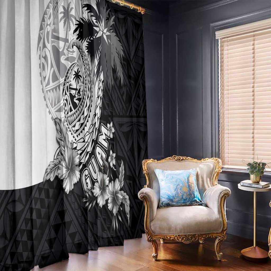 Hafa Adai Guam Window Curtain Polynesian Palm Tree Tattoo Hibiscus and Plumeria Art