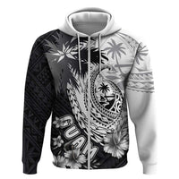 Hafa Adai Guam Zip Hoodie Polynesian Palm Tree Tattoo Hibiscus and Plumeria Art