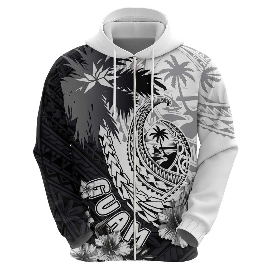 Hafa Adai Guam Zip Hoodie Polynesian Palm Tree Tattoo Hibiscus and Plumeria Art