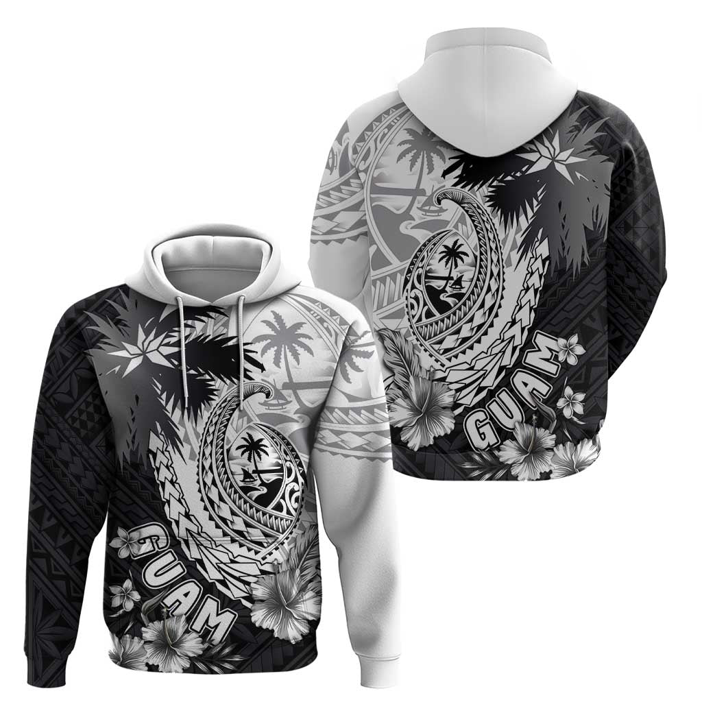 Hafa Adai Guam Zip Hoodie Polynesian Palm Tree Tattoo Hibiscus and Plumeria Art