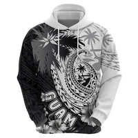 Hafa Adai Guam Zip Hoodie Polynesian Palm Tree Tattoo Hibiscus and Plumeria Art