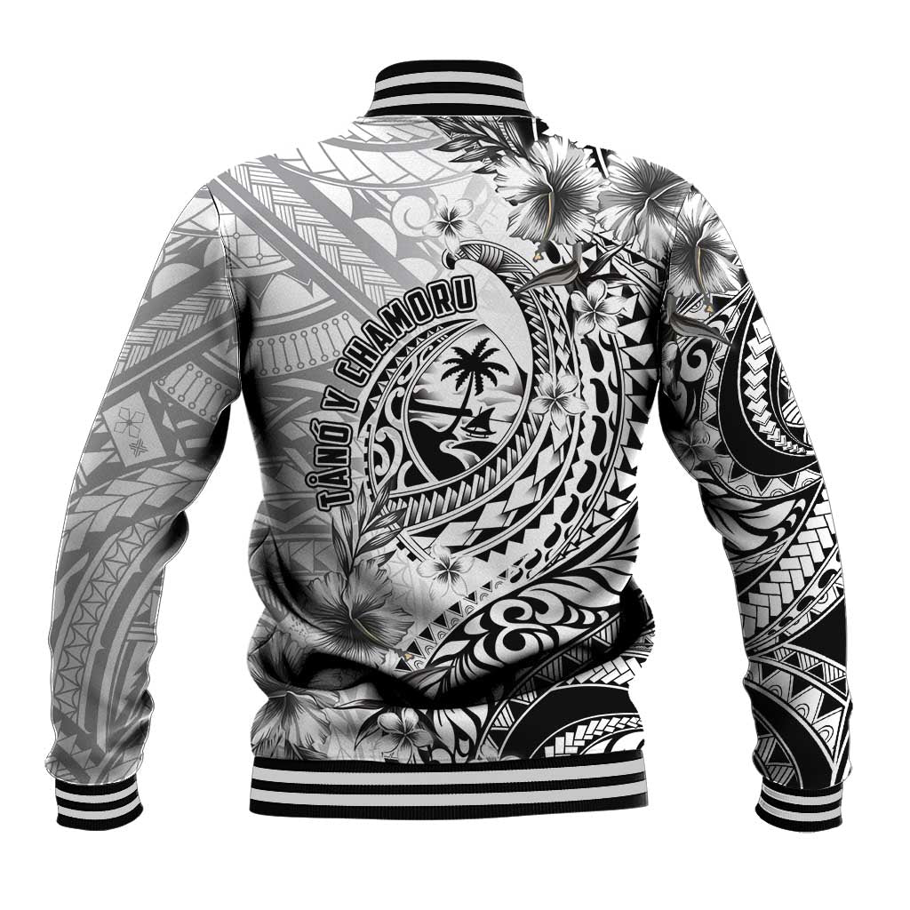 Guam-Land of the Chamorro Baseball Jacket Polynesian Tattoo Style Hibiscus and Plumeria Art