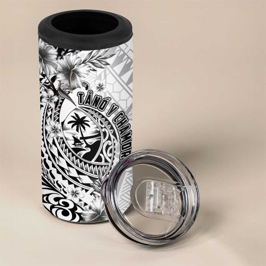 Guam-Land of the Chamorro 4 in 1 Can Cooler Tumbler Polynesian Tattoo Style Hibiscus and Plumeria Art