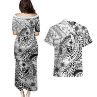 Guam-Land of the Chamorro Couples Matching Puletasi and Hawaiian Shirt Polynesian Tattoo Style Hibiscus and Plumeria Art