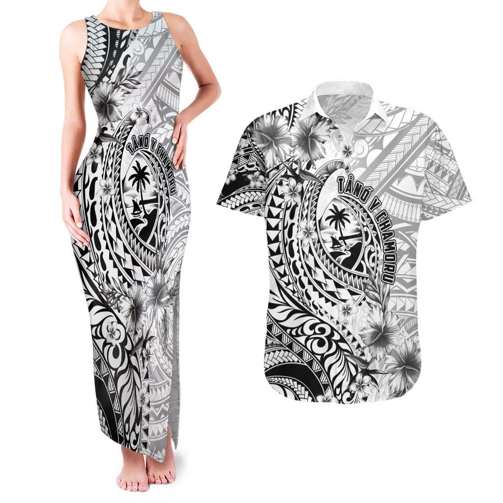 Guam-Land of the Chamorro Couples Matching Tank Maxi Dress and Hawaiian Shirt Polynesian Tattoo Style Hibiscus and Plumeria Art